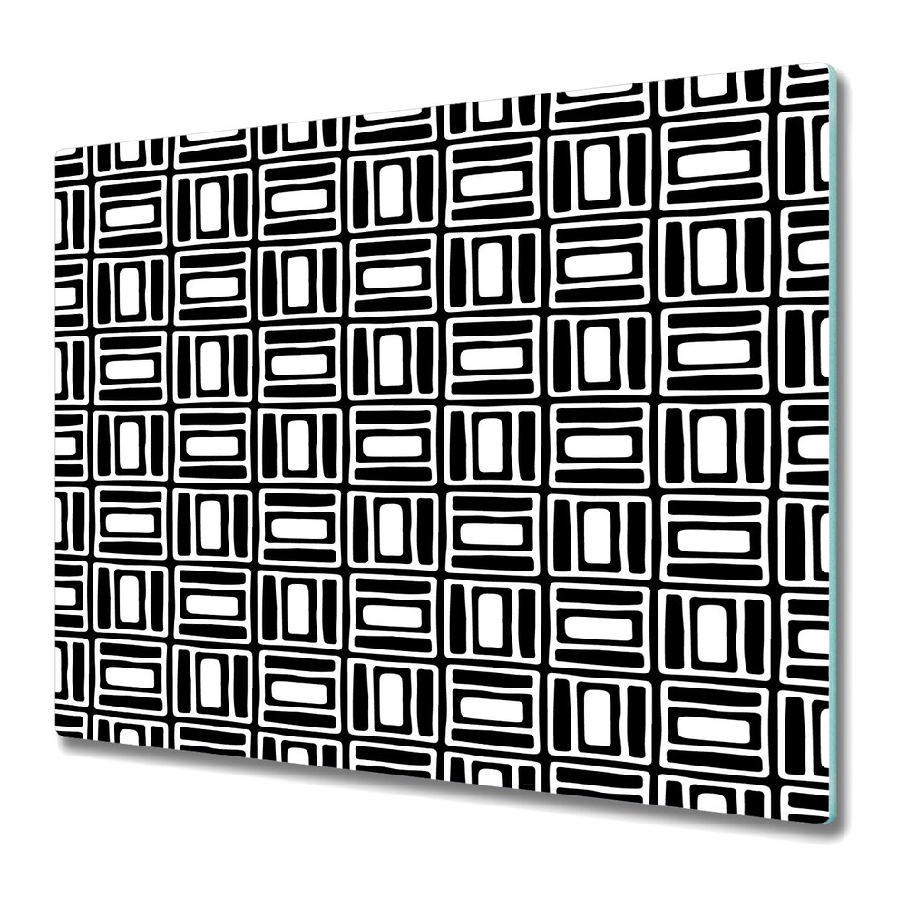 Glass Kitchen Chopping Board Worktop Saver B&W Geometric modern Simple 60x52