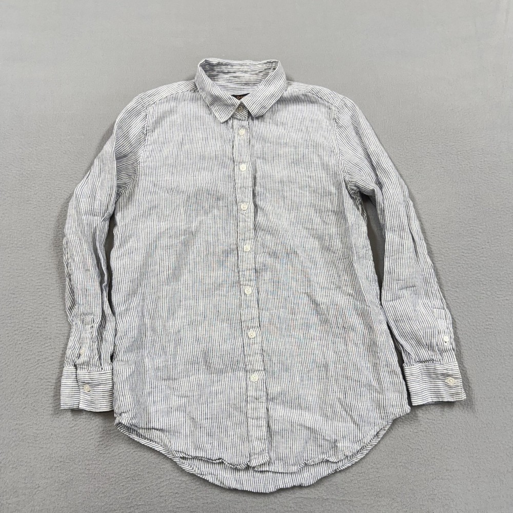 Quince Shirt Womens XS Blue White Striped Linen Button Front Long Sleeve Top