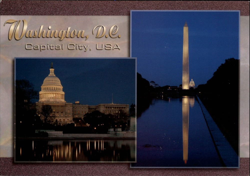 Washington DC Monument Capitol at night ~ unused postcard sku307