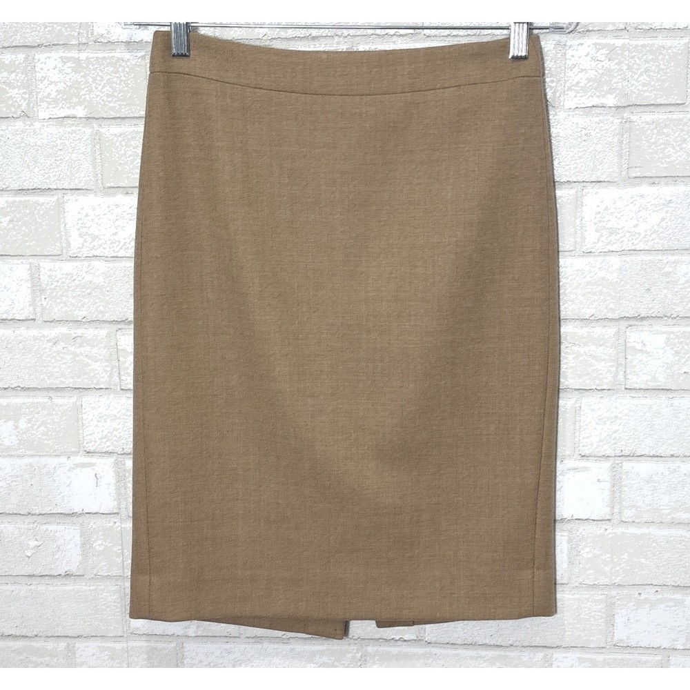 JCrew Wool No2 Pencil Skirt Size 0 Tan Office Preppy Minimalist Classic Academia