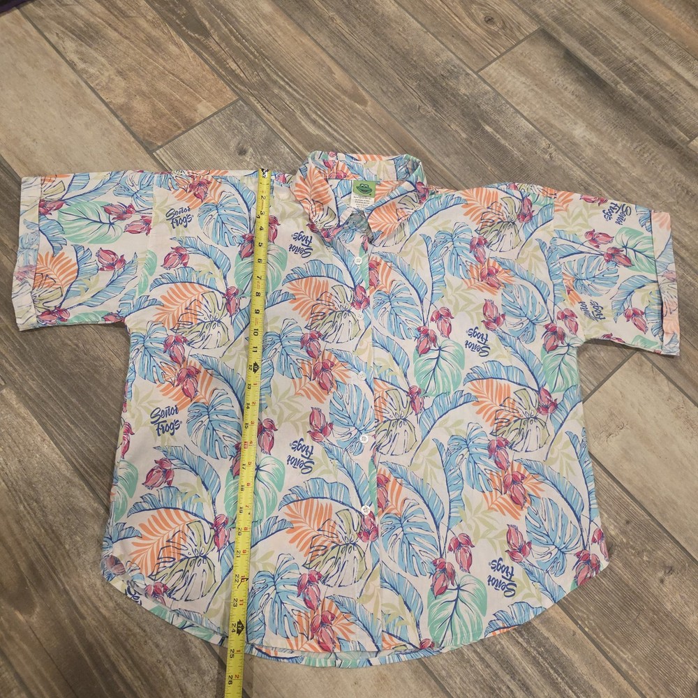 Senor Frog Tropical Plant Print Boxy Button Down Short Sleeve Women's XL Shirt