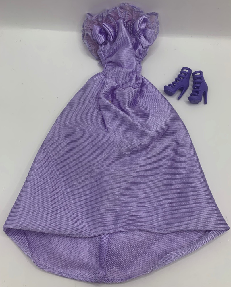 Vintage Barbie Fashions Outfit Clothing Long Purple Ruffle Dress Shoes Gown 90s