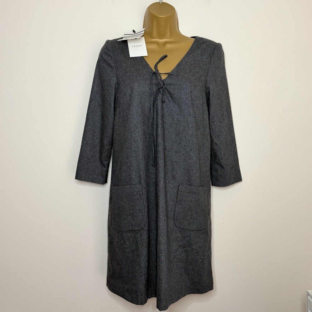 Sezane Robe Mathilde Dress Size UK 8 / FR 36 Wool Blend Grey Tunic Brand New