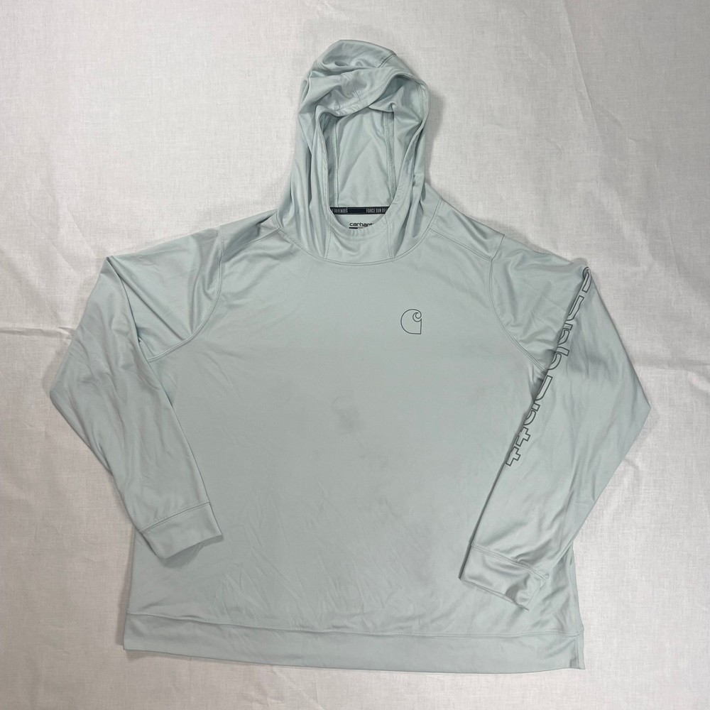 Carhartt Women's Force Sun Defender Relaxed Fit LS Logo Hoodie UPF 50+ Blue XL