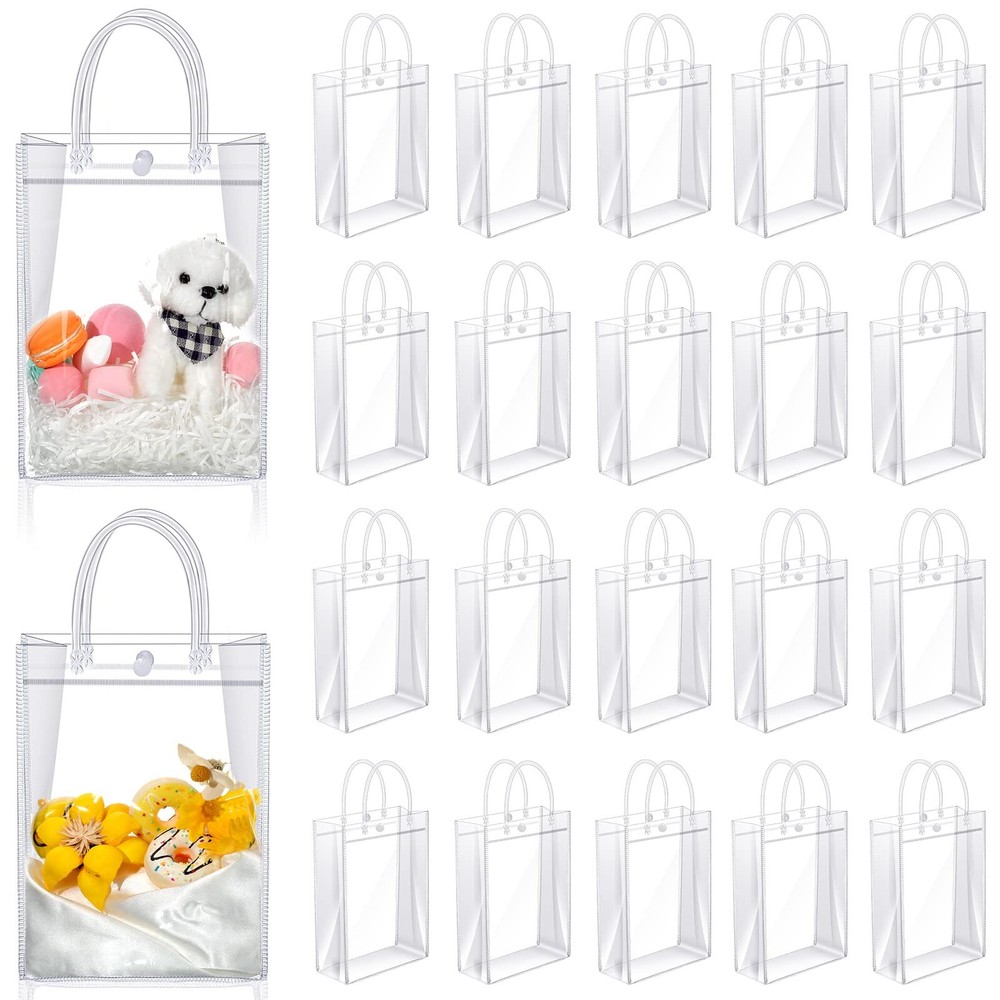 Clear PVC Gift Bags with Handles Reusable Plastic Wrap Tote Bags Transparent ...