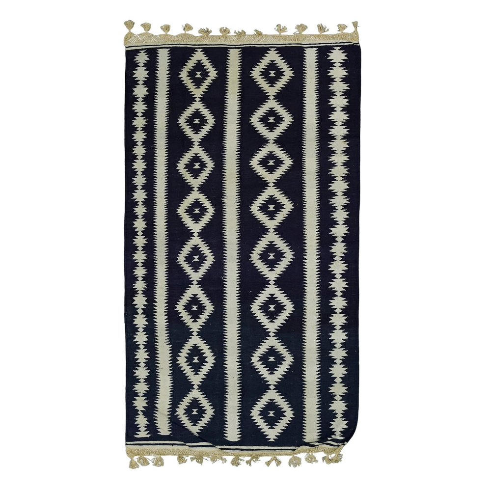 Handwoven Cotton Dhurrie Rug Color Black and White Handmade Design Carpet Rug