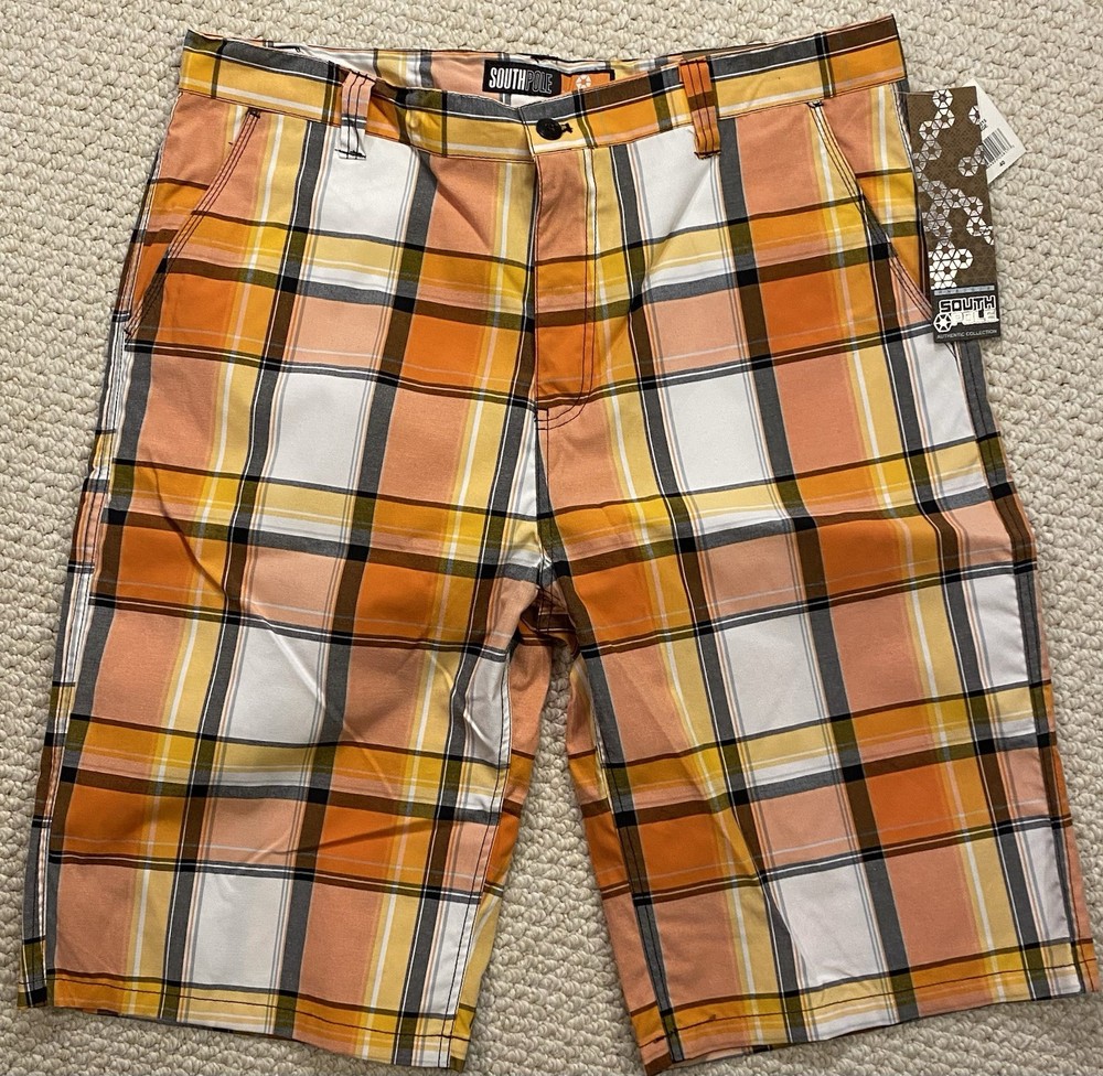 Southpole Mens Size 40w NWT Shorts Orange Plaid 14
