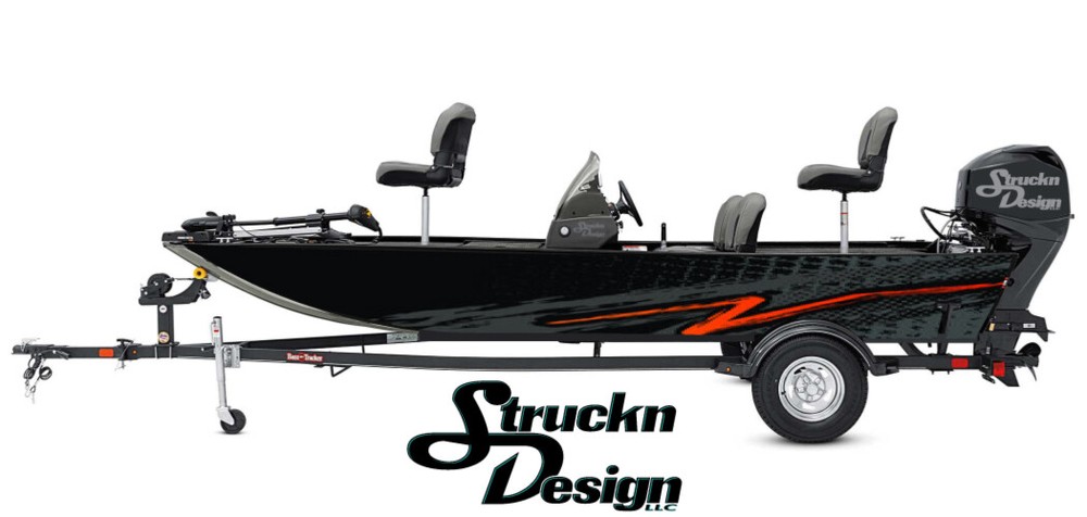 Retro Black Red Tech Abstract Vinyl Graphic Decal Kit Fish Boat Wrap USA-image