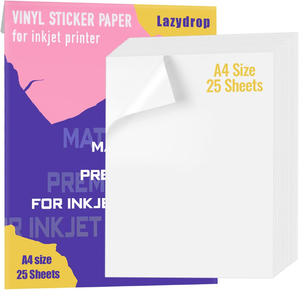 Premium Printable Vinyl Sticker Paper for Inkjet Printer - 25 Matte White Waterp