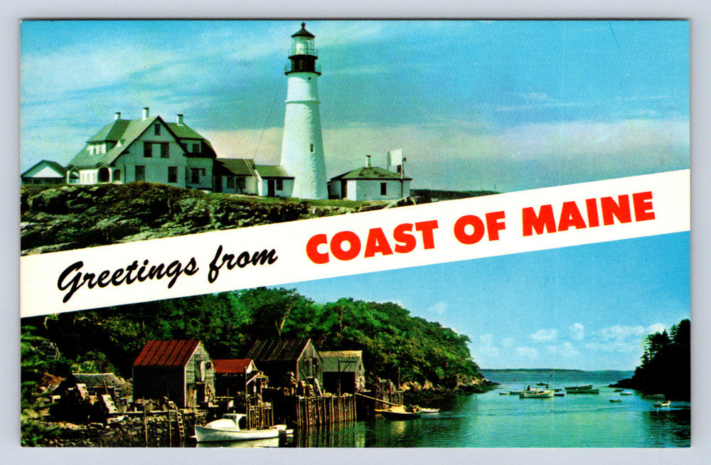 Vintage Postcard Greetings from Coast of Maine Portland Head Light Atlantic Coas