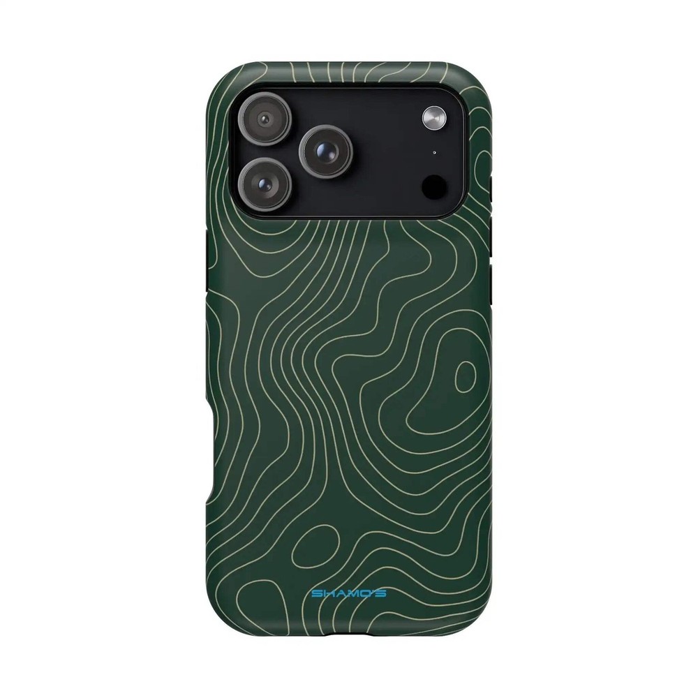Topographic Green Magnetic Impact-Resistant iPhone Case | MagSafe compatible