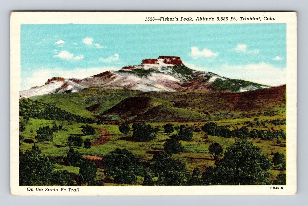 Trinidad CO- Colorado, Aerial Fisher's Peak, Antique, Vintage Souvenir Postcard