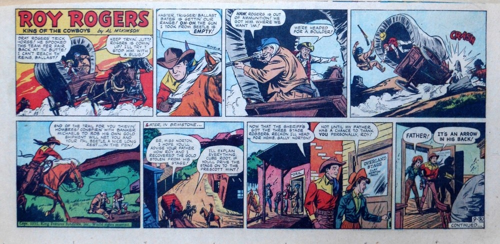 Roy Rogers by Mike Arens - Western hero - color Sunday comic page Sept. 30, 1951