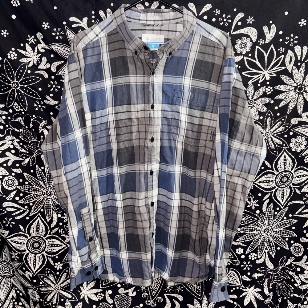 Columbia Blue Plaid Button Down Shirt Long Sleeve Casual Outdoor Mens Large