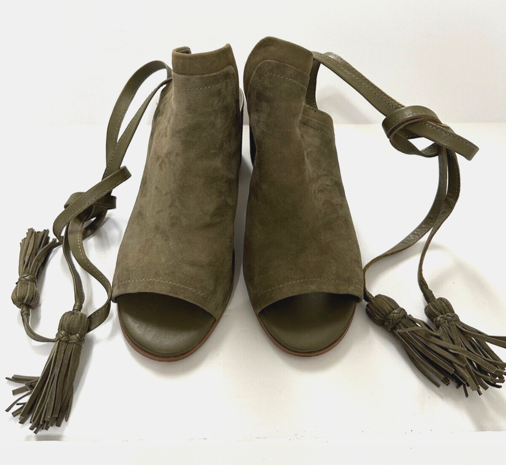 Sam Edelman Sampson Green Suede Lace-Up Open-Toe Heels Women's Size 7