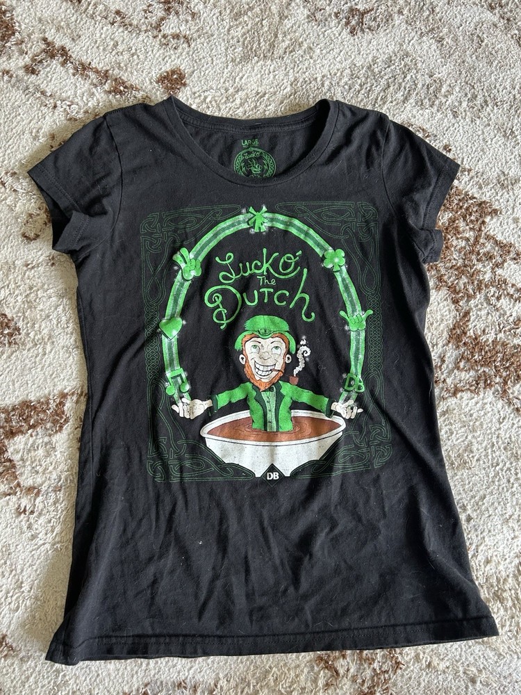 Dutch Bros Womens L Black Crew Neck Short Sleeve Cotton St Patrick's Vintage