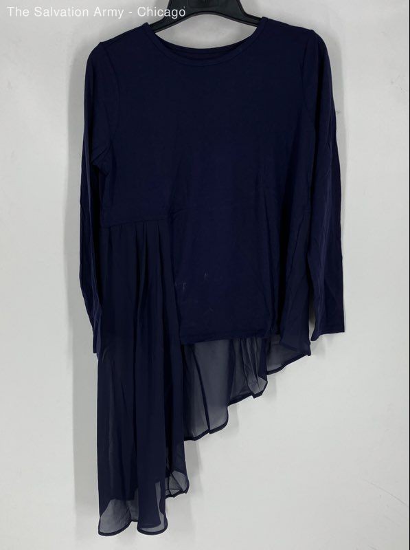 DG2 By Diane Gilman Womens Navy Blue Long Sleeve w/Sheer Tunic Blouse Top Size M