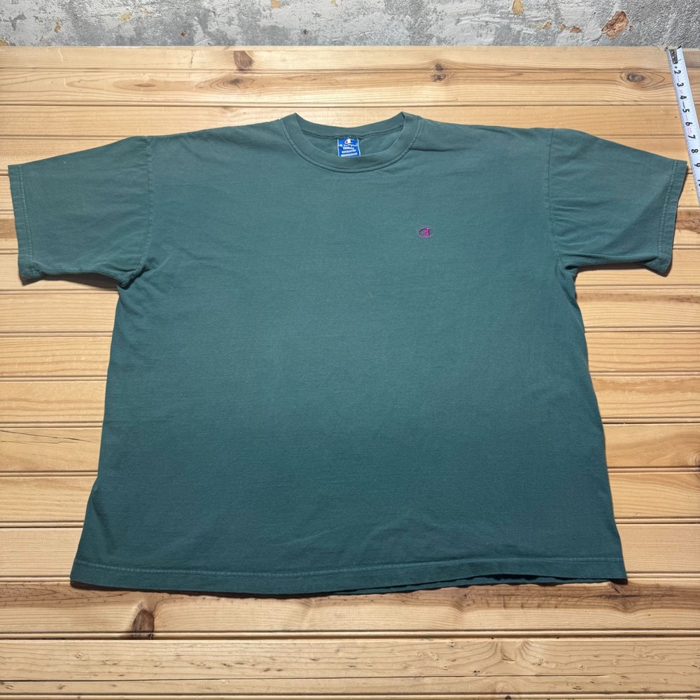 Vintage 90s Champion Embroidered Logo Brand T-Shirt USA Made Men's Size XL Faded