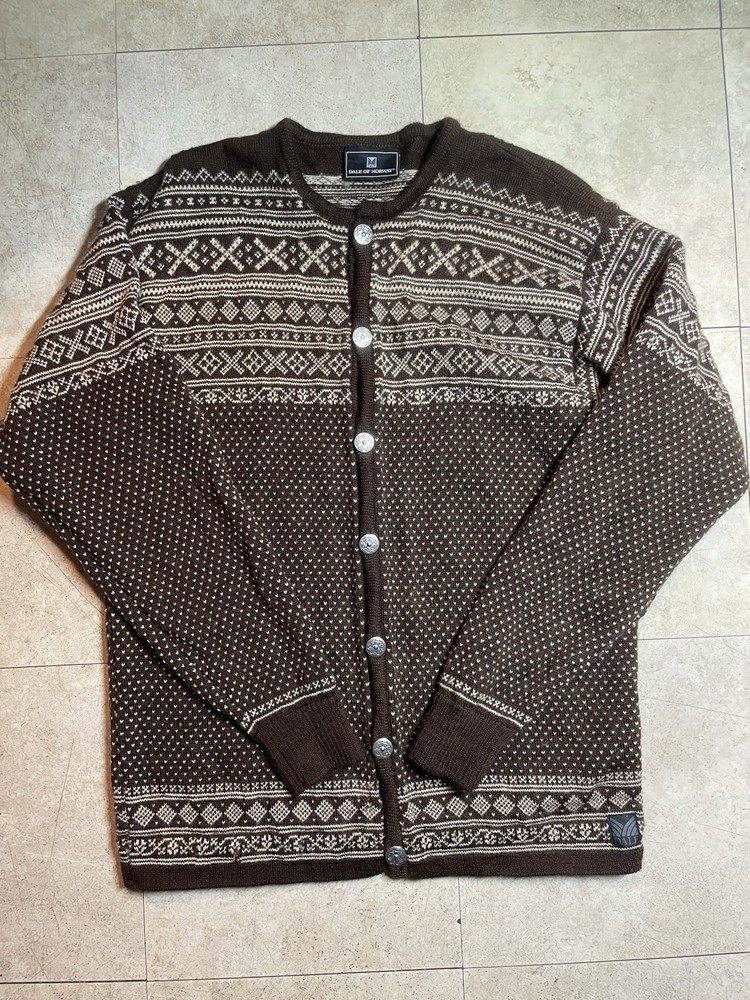 Womens Sweater Dale of Norway Size XL Brown Button Down Pattern Wool
