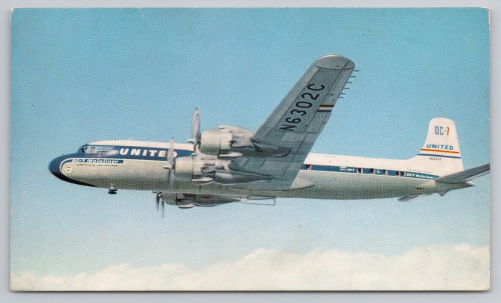 United's 365 MPH DC-7's United Mainliner Fleet Postcard Air Lines Plane