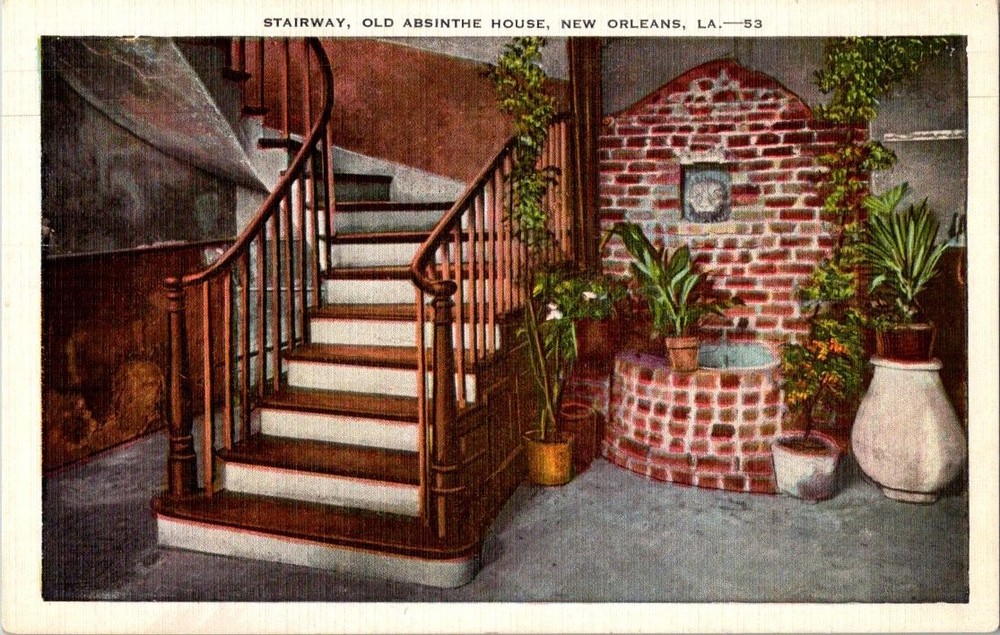 Old Absinthe House Stairway New Orleans LA Vintage Postcard E. C. Kropp Co.-image
