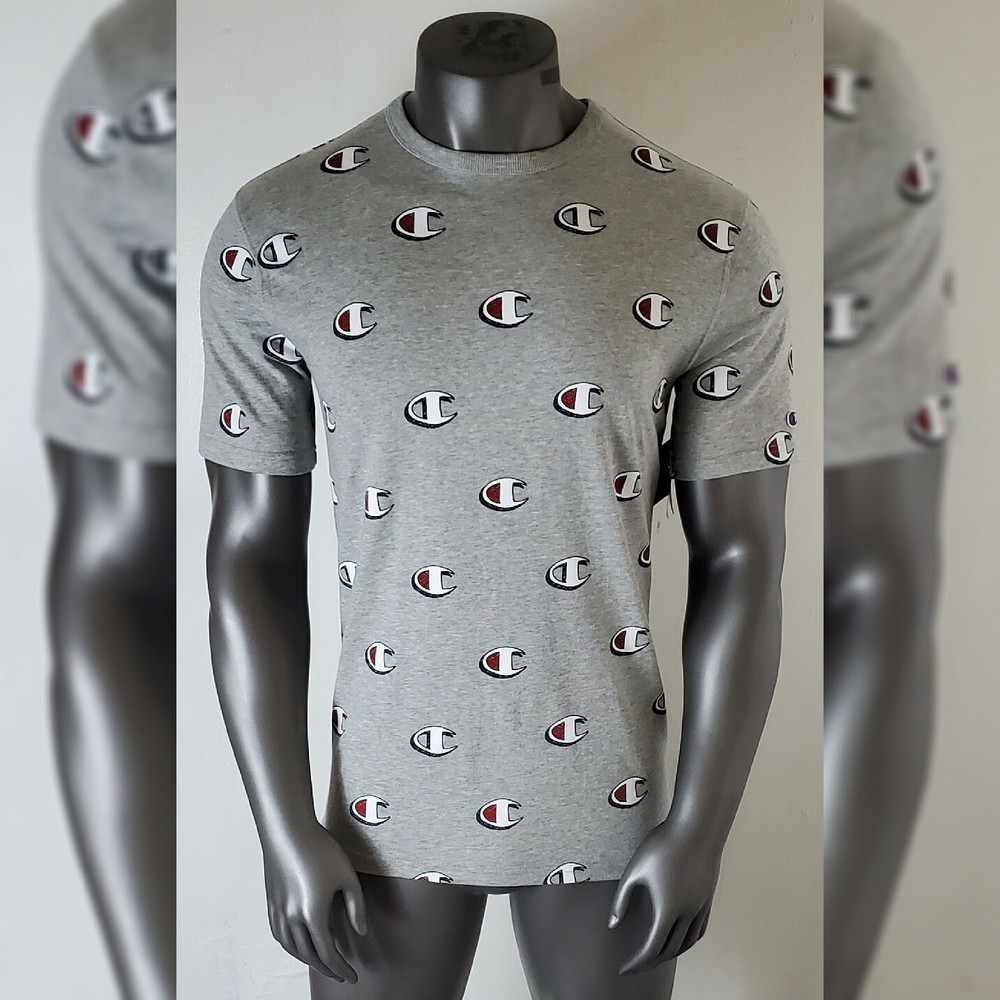 Champion Heritage Tee Men's Short Sleeve Allover C Logo Print Size L Grey