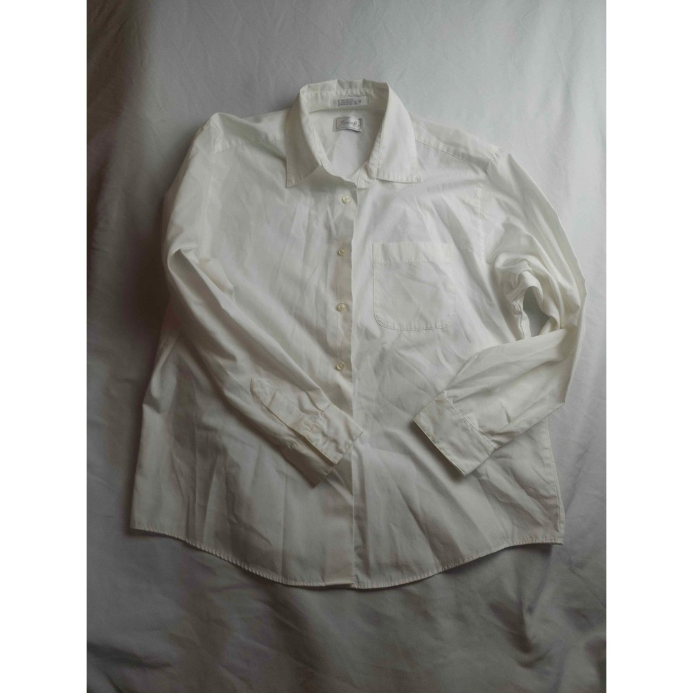 Foxcroft Womens White Long Sleeve Button Down Shirt Size 12 Cotton Blend Pocket