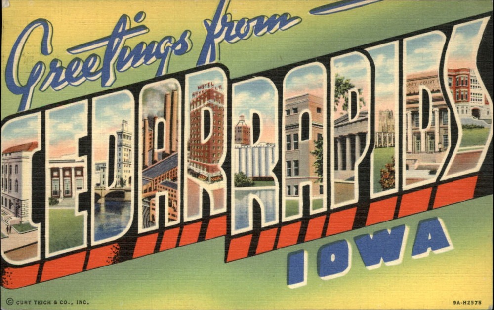 Cedar Rapids Iowa ~ LARGE LETTER ~ linen postcard ~ 1943