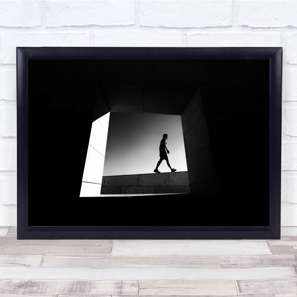 Dark Window Street Person black and white Walking Contrast Graphic Print