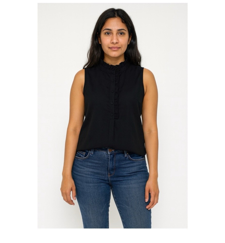 J.Crew Women’s Sleeveless Black Ruffled Mock Neck Blouse Size 4