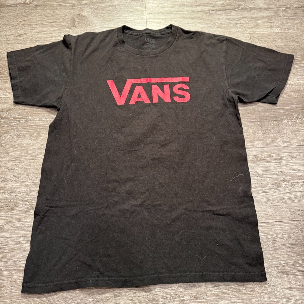 Vintage Vans Shirt Mens Medium Black Spellout Graphic Crew Neck Short Sleeve