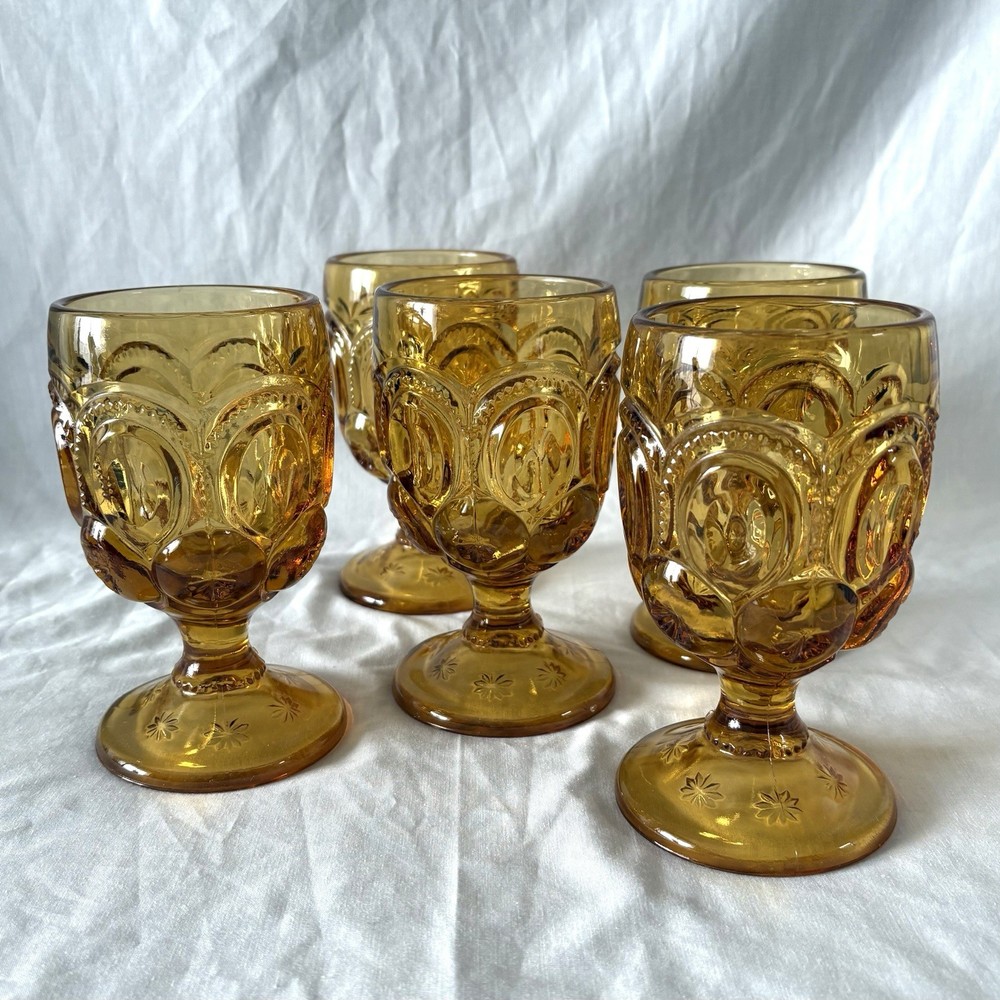 Vintage L E Smith Amber Moon & Stars Goblets