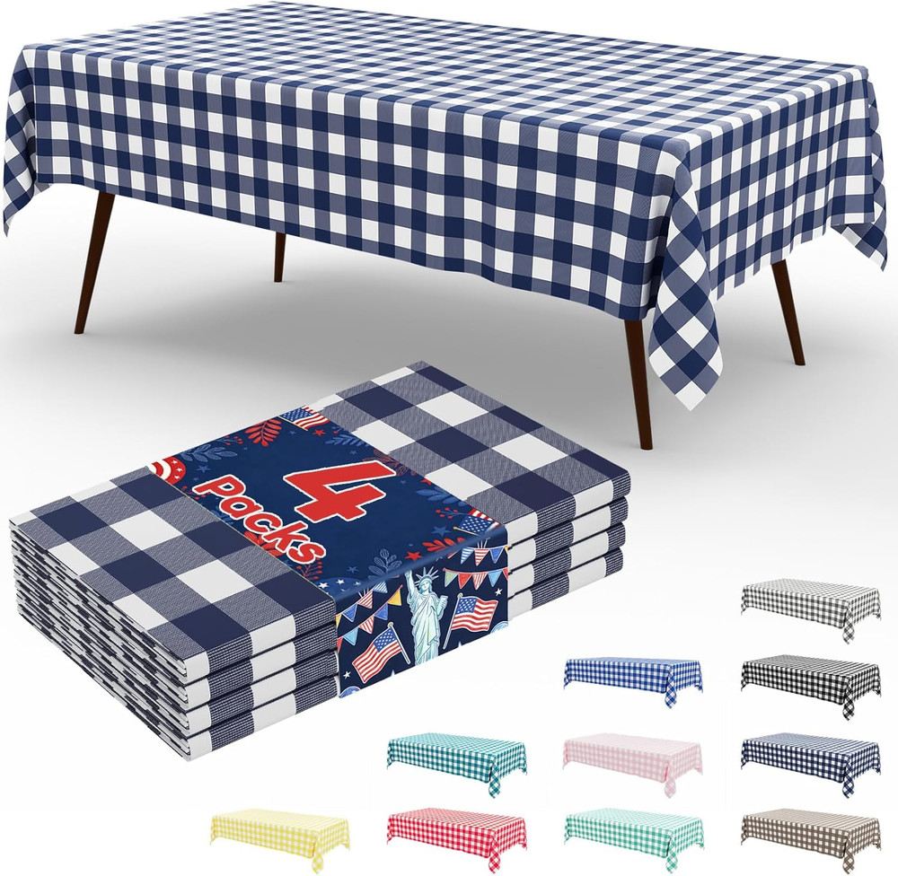 4 Packs Buffalo Disposable Table Cloth, 54 X 108 Inch Waterproof Plastic Tablecl