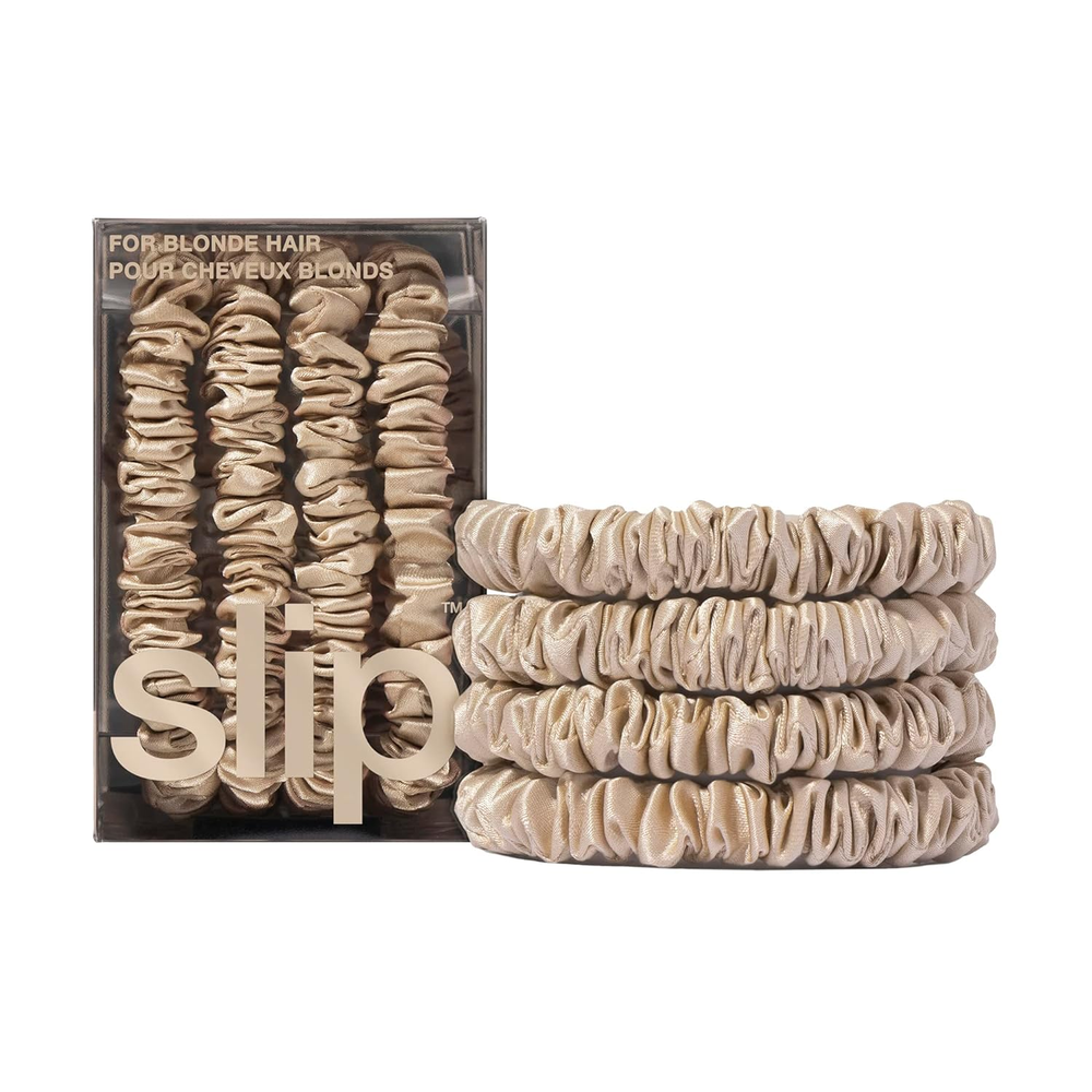 Silk Skinny Scrunchies for Blonde Hair - Set of 4 Soft Elastic Hair Ties