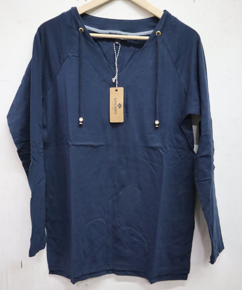 Sperry Bree Easy V-Neck Drawcord Long Sleeve Top (P92AN10) Blue, Sz: Medium