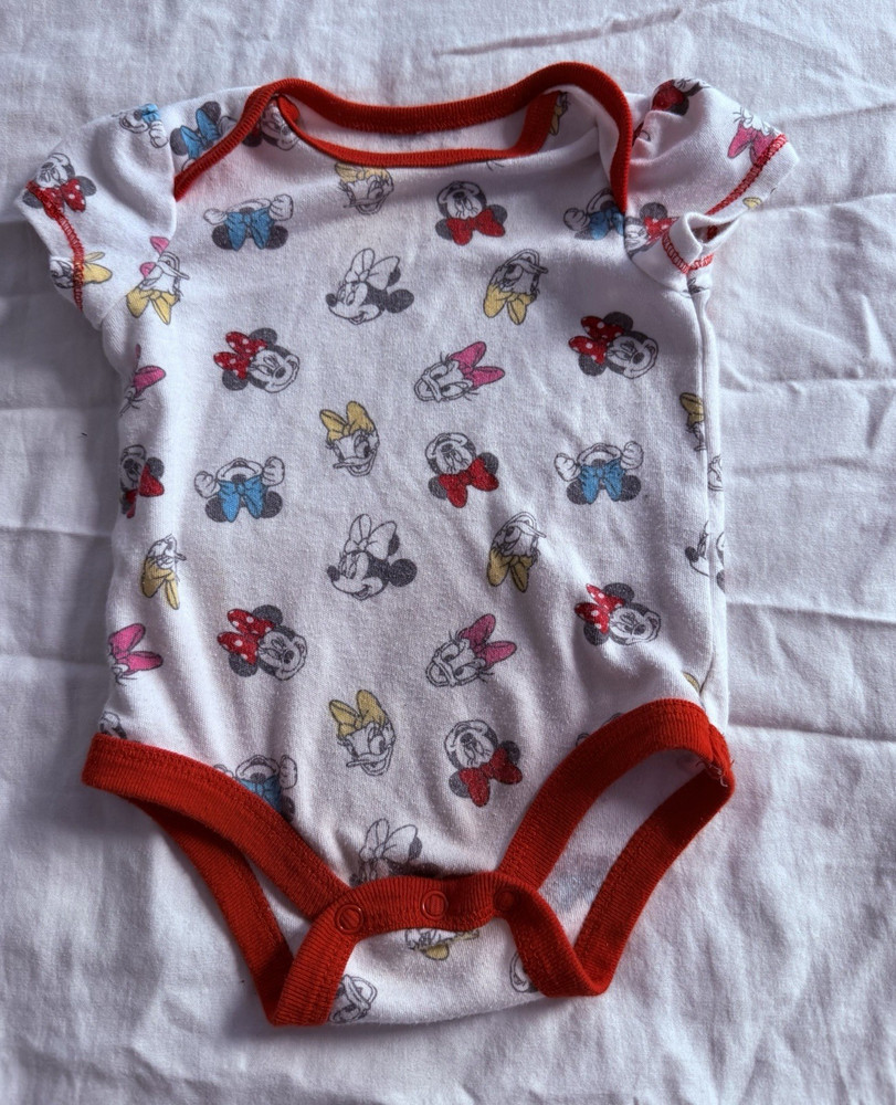 Disney Baby Minnie Mouse Mickey Mouse Cartoon Bodysuit Short Sleeve 0-3 Months