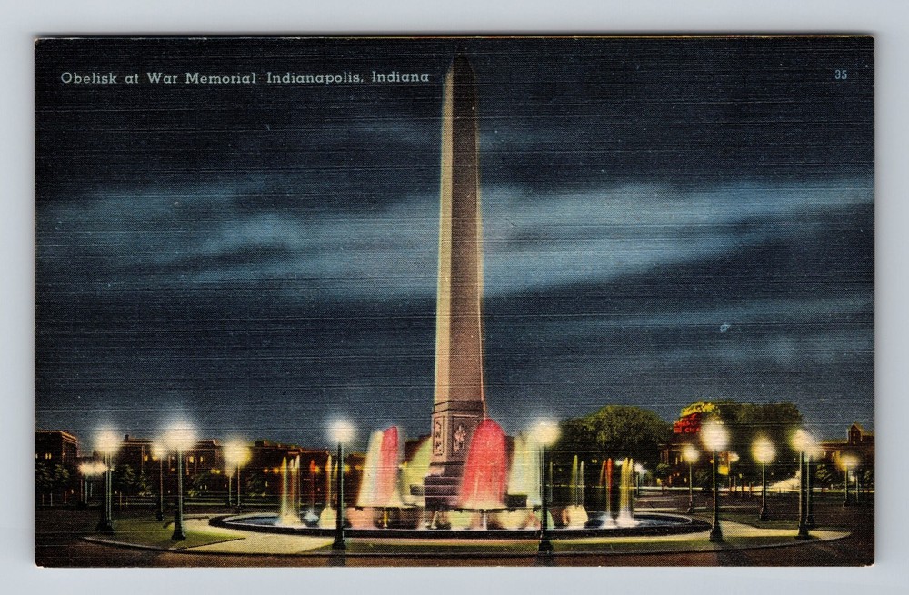 Indianapolis IN-Indiana Obelisk At War Memorial Night View Vintage Postcard