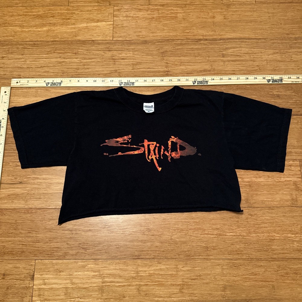 VTG Staind Dysfuntion T Shirt Black Made in USA Band Rock Fan Club Size Med Crop