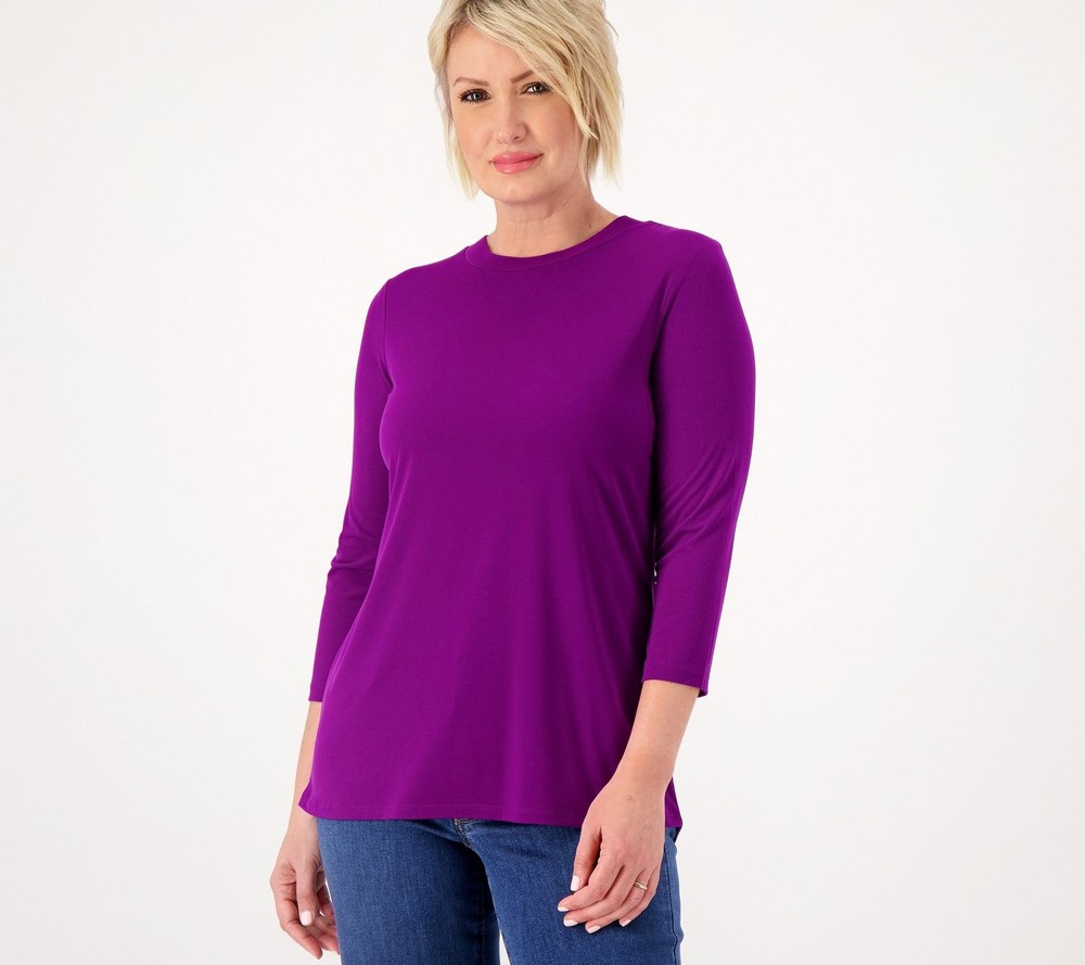 Susan Graver Women's Top Sz M Essentials Reg Liquid Knit Crew Neck Purple