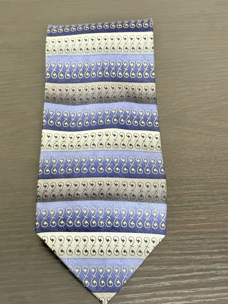 Men's Geometric Tie Blue Gray Black Gold 100% Silk Handmade RN69823
