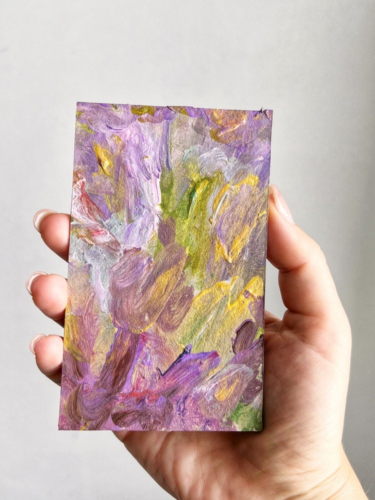 Small Abstract Acrylic Painting Modern Contemporary Art Lilac Gold Green Artwork