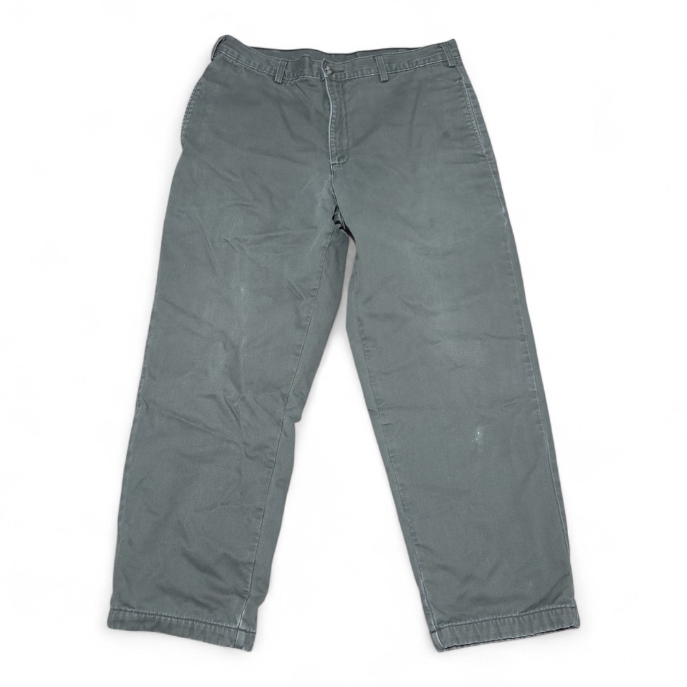 Vtg LL Bean Double L Flannel Lined Green Khaki Pants Mens Size 35x29 Chino