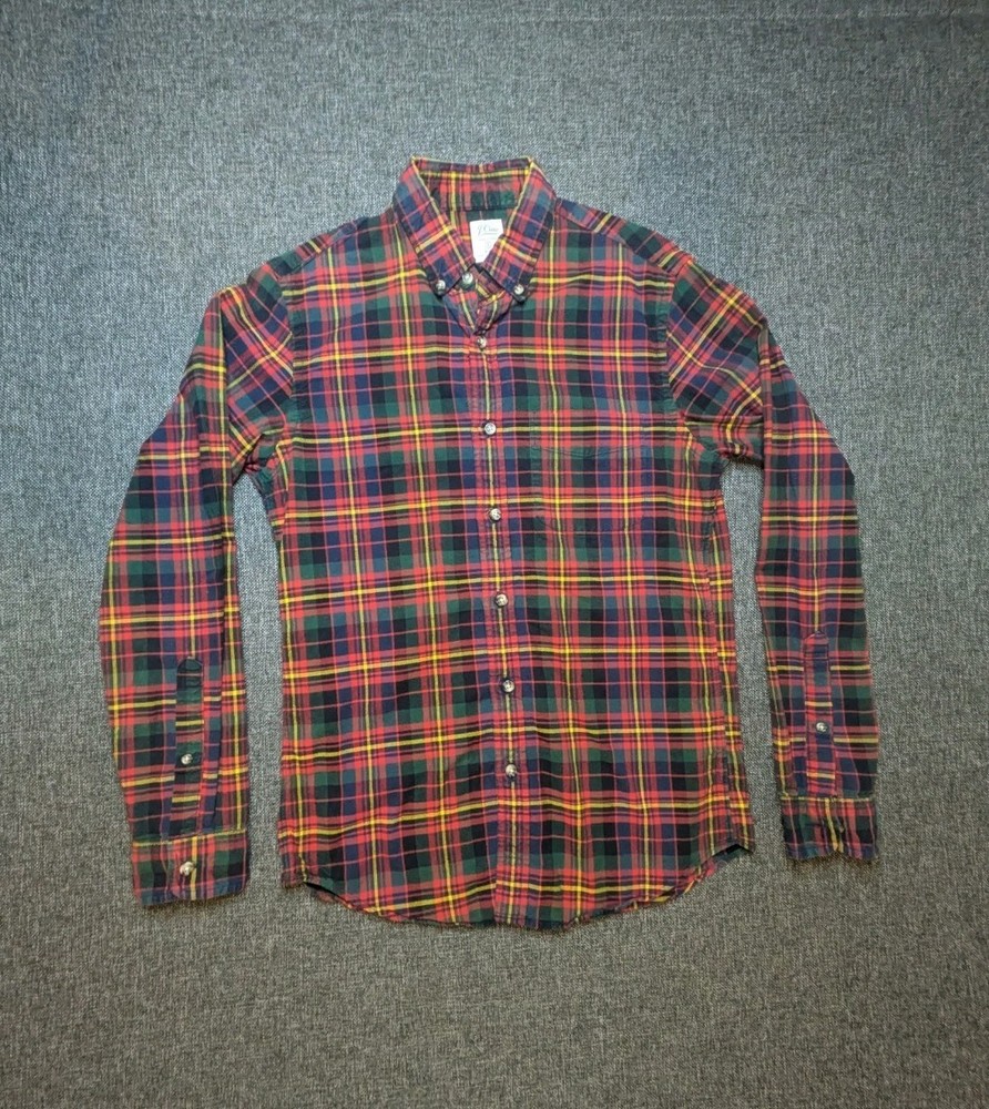 J.CREW Men's Slim Fit Long Sleeve Flannel Shirt Red Plaid Button Down Small
