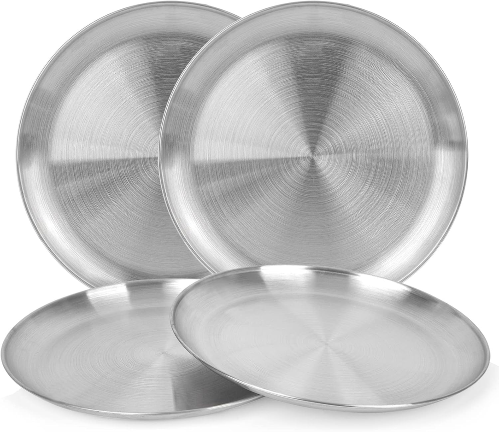 Eco-Friendly Brushed Metal Dinner Plates – Stainless Steel Round Dining Plates