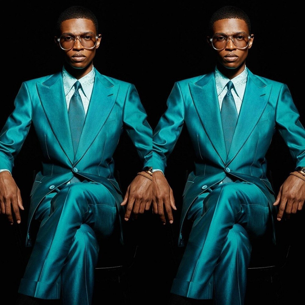 Teal 2-Piece Mens Wedding Suit Peak Lapel Groom Prom Dinner Party Outfit