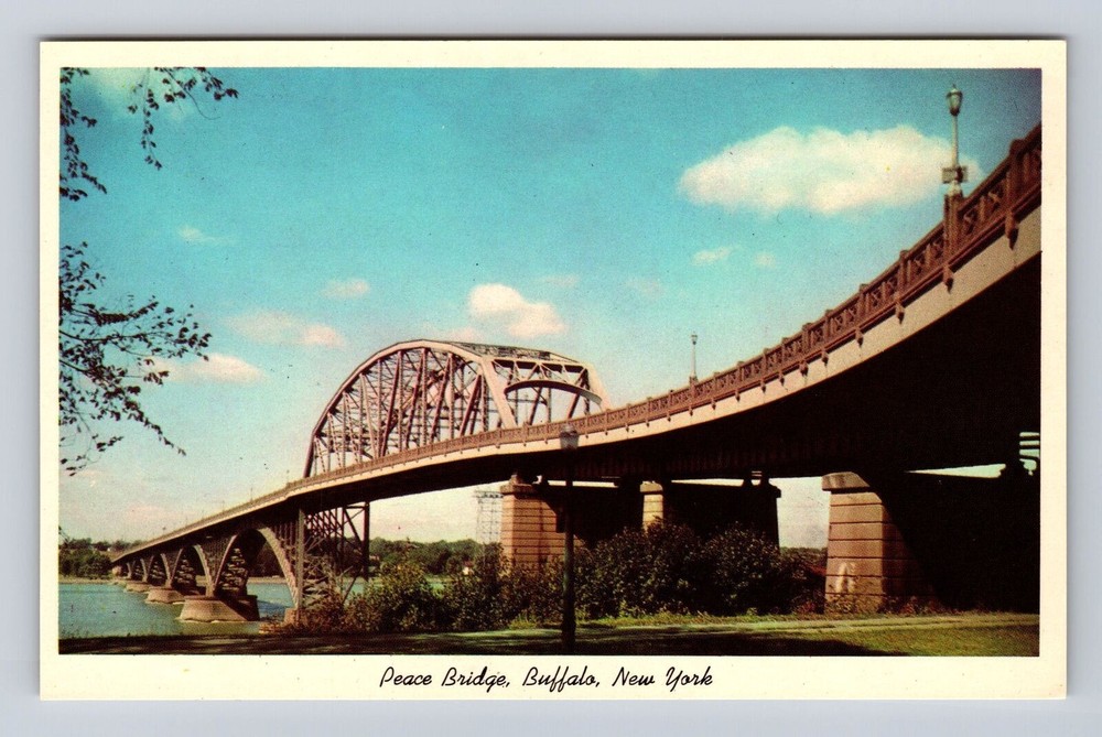 Buffalo NY-New York, Peace Bridge, Niagara River, Antique Vintage Postcard