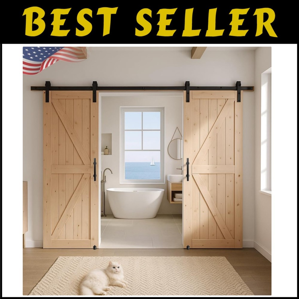 Unfinished Double Surface Barn Door 24x84in - Easy Assembly with 8FT Hardware Kit  