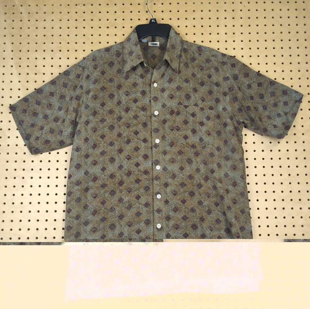 Vintage 70s Kennington Shirt Mens M Geometric Disco Short Sleeve Button Up Retro