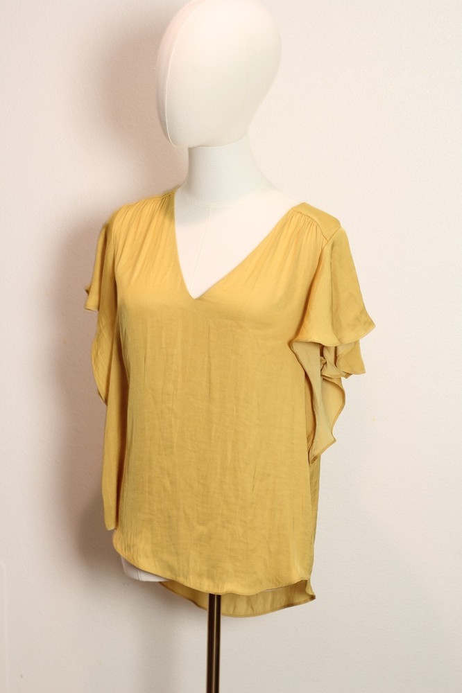 Naked Zebra Blouse Women Size Small Jolt Yellow lightweight V neck