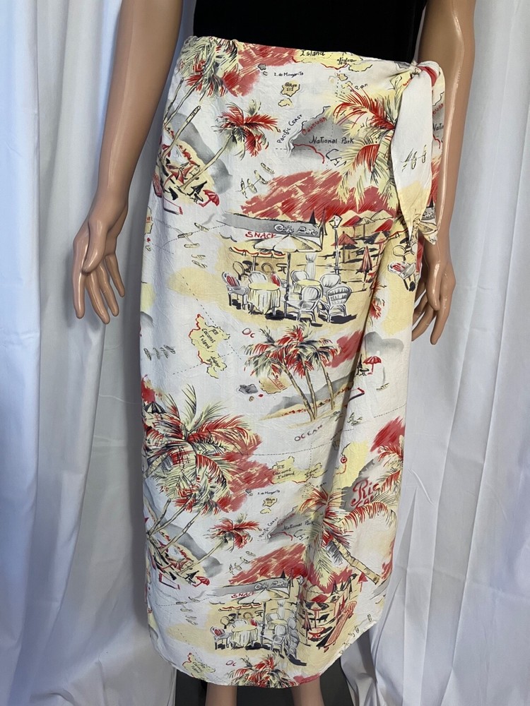 Vintage Jams World Hawaiian Wrap Tie Skirt Size Palm Trees Tropical Cafe - Large